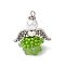 Glass Seed Beaded Angel Pendants, with Acrylic Beads Caps & Alloy Wing & 304 Stainless Steel Loop, Lime Green, 22.5x20x14mm, Hole: 1.5mm
