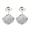 Brass Enamel & Quartz Stud Earring Findings, with 925 Sterling Silver Needle, for Half Drilled Beads, Cadmium Free & Nickel Free & Lead Free, Flower, 925 Sterling Silver Plated, 18.5x12.5mm, Pin: 11.5x0.8mm