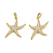 Brass Micro Pave Cubic Zirconia Pendants, Cadmium Free & Lead Free, Starfish, Real 18K Gold Plated, Real 18K Gold Plated, 22x20x3mm, Hole: 5x3mm