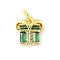 Brass Micro Pave Cubic Zirconia Pendants, Gift Charms, Long-Lasting Plated, Cadmium Free & Lead Free, Rack Plating, Real 18K Gold Plated, with Jump Ring, Green, 10.5x9.5x3mm, Hole: 3mm