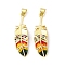 Brass Micro Pave Cubic Zirconia Pendants, Cadmium Free & Nickel Free & Lead Free, with Enamel, Real 18K Gold Plated, Feather Charms, Colorful, 36x11x2mm, Hole: 5x3.3mm