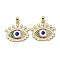 Brass Micro Pave Cubic Zirconia Pendants, Cadmium Free & Nickel Free & Lead Free, with Enamel, Evil Eye Charms, Real 18K Gold Plated, White, 20.5x24.5x4.5mm, Hole: 2.5x4mm