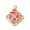 Brass Micro Pave Cubic Zirconia and Enamel Charms, Rhombus with Word LOVE, Rack Plating, Lead Free & Cadmium Free, Long-Lasting Plated, with Jump Ring, Real 18K Gold Plated, Pink, 14.5x14.5x2.5mm, Hole: 3.5mm