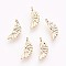 Brass Charms, Nickel Free, Wing, Real 18K Gold Plated, 10x4x1mm, Hole: 0.5mm