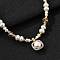 Pearl Pendant Necklaces, with Brass Micro Pave Cubic Zirconia Pendants and Glass Beads, Square, Real 14K Gold Plated, 16.34 inch(41.5cm)