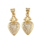 Brass Micro Pave Clear Cubic Zirconia Pendants, Heart, Real 16K Gold Plated, 22x11x4mm, Hole: 3x4mm