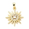 Brass Micro Pave Cubic Zirconia Pendants, Cadmium Free & Lead Free, Sun Charms, Real 18K Gold Plated, 19.5x17.5x3mm, Hole: 2.5mm