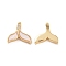Brass Micro Pave Clear Cubic Zirconia Charms, Cadmium Free & Nickel Free & Lead Free, with White Shell, Fishtail Shape, Real 18K Gold Plated, 13.5x15.5x4.5mm, Hole: 2.2x4.5mm