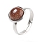 Half Round Synthetic Goldstone Finger Rings, 304 Stainless Steel Adjustable Rings for Women, Round: 10mm, US Size 6(16.5mm), 3mm