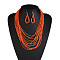 Bohemian Style Glass Seed Beaded Multilayer Necklaces & Teardrop Dangle Earrings Sets, Coral, 490mm