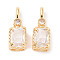 Brass Micro Pave Cubic Zirconia Pendants, Cadmium Free & Nickel Free & Lead Free, Rectangle, Real 18K Gold Plated, Clear, 16~16.5x6x4.5mm, Hole: 2x3.5mm