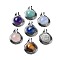 Natural Mixed Stone Pendants, Rack Plating Platinum Plated Brass Half Round Charms, Cadmium Free & Lead Free, 28x22.5x10mm, Hole: 2x4mm
