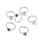 Natural Gemstone Cuff Rings, Rack Plating Brass Open Rings for Women, Platinum, 1.5~2.5mm, Inner Diameter: 18mm
