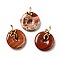 Natural Red Jasper Pendants, with Ion Plating(IP) Golden Tone 304 Stainless Steel Findings, Snake with Donut/Pi Disc Charm, 37~40x30x12~13mm, Hole: 10.5x2mm