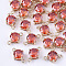 Transparent Glass Links connectors, with Brass Findings, Faceted, Flat Round, Light Gold, Tomato, 12x7.5x5mm, Hole: 1.2mm