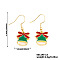 Christmas Theme Brass Dangle Earrings, Golden, Bell, 34x15mm