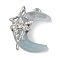 Platinum Alloy Resin Rhinestone Glass Pendants, Moon, Sky Blue, 20.5x19.5x11mm, Hole: 1.6mm