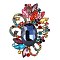 Flower with Oval Golden Alloy Rhinestone Brooches for Backpack Clothes, Colorful, 71x51mm
