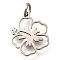 304 Stainless Steel Pendants, with Jump Ring, Flower Charm, Laser Cut, Stainless Steel Color, 15.5x12.5x1mm, Hole: 3mm