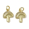 Brass Micro Pave Cubic Zirconia Pendants, Mushroom Charms, with Jump Ring, Long-Lasting Plated, Cadmium Free & Lead Free, Rack Plating, Real 18K Gold Plated, 13.5x10.5x2.5mm, Hole: 3.5mm