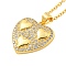 Brass Micro Pave Clear Cubic Zirconia Pendant Necklaces, Heart, Real 18K Gold Plated, 17.68 inch(449mm), Heart: 21.5x19.5mm