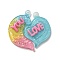 Gradient Color Translucent Resin Pendants, with Glitter Powder, Couple Heart Charm with Word LOVE YOU, Hot Pink, 39x38.5x5.5mm, Hole: 3.5mm, 2pcs/set