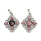 Natural Rhodonite Pendants, Rhombus Charms with Brass Findings, Rack Plating, Platinum, 35.5x27x7.5mm, Hole: 8.5x4.5mm