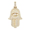 Brass Micro Pave Cubic Zirconia Pendants, Hamsa Hand with Evil Eye, Lead Free & Cadmium Free, Long-Lasting Plated, Rack Plating, Real 18K Gold Plated, 50mm, Hole: 8x6mm
