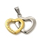Crystal Rhinestone Double Heart Pendants, with PVD Vacuum Plating 304 Stainless Steel Finding, Golden & Stainless Steel Color, 22x30x3mm, Hole: 7.5x3.5mm