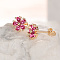 Flower Brass Cubic Zirconia Stud Earrings, Golden, Hot Pink, 8mm