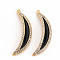 Brass Micro Pave Clear Cubic Zirconia Pendants, with Enamel, Real 18K Gold Plated, Moon, Black, 37x13x3.5mm, Hole: 1.2mm