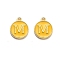 Golden Plated Alloy Enamel Charms, Enamelled Sequins, Flat Round with Alphabet, Letter.M, Yellow, 14x12x2mm, Hole: 1.5mm