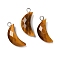Natural Tiger Eye Pendants, with Brass Findings, Faceted, Moon Charms, 23x10x6mm, Hole: 2mm