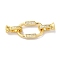 Oval Rectangle Rack Plating Brass Micro Pave Clear Cubic Zirconia Fold Over Clasps, Long-lasting Plated, Lead Free & Cadmium Free, Real 18K Gold Plated, 41mm, Hole: 1mm