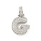 Brass Micro Pave Clear Cubic Zirconia Pendants, Cadmium Free & Nickel Free & Lead Free, Platinum, Letter G, 31x19x5mm, Hole: 3x6mm