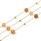 Ion Plating(IP) 304 Stainless Steel Link Chains, with Spool, with Agate, Soldered, Real 18K Gold Plated, Saddle Brown, 6mm, gold beads: 3mm, link interval: 21.5mm, Feet(10m)/Roll