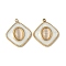 304 Stainless Steel Cat Eye Pendants, Rhombus Charms, with Enamel, Ion Plating(IP), Real 18K Gold Plated, 20.5x18x4mm, Hole: 1.4mm