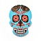 Printed 201 Stainless Steel Sugar Skull Pendants, Cinco de Mayo Charm, Deep Sky Blue, 40.5x28x2mm, Hole: 2mm