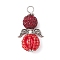 Alloy with Glass Seed Beads Pendants, with Polymer Clay Rhinestone, Angle, Red, 32x17x17mm, Hole: 4x3.5mm