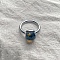 Square 304 Stainless Steel with Glass Finger Rings, Stainless Steel Color, Dark Olive Green, 10mm, US Size 7(17.3mm)