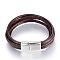 Leather Cord Multi-strand Bracelets, with 304 Stainless Steel Magnetic Clasps, Coconut Brown, 8-1/4 inch(215mm)x12x6mm