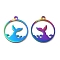Ion Plating(IP) 304 Stainless Steel Pendants, Flat Round with Fishtail Charm, Rainbow Color, 20x17.5x1.5mm, Hole: 1.8mm