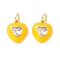 Rack Plating Brass Clear Cubic Zirconia Charms, with Enamel, Cadmium Free & Lead Free, Real 18K Gold Plated, Heart, Yellow, 14x12x4mm, Jump Ring: 6x1mm, 4mm iner Diameter