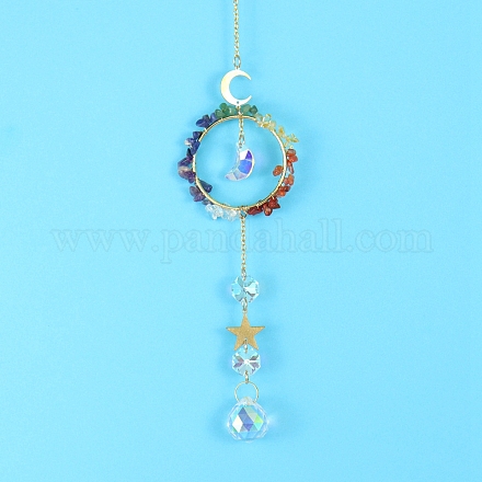 Подвесные украшения из стекла и латуни HJEW-PW0002-08G-1