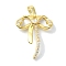 Rack Plating Brass Pave Cubic Zirconia Pendants, Bowknot, Long-Lasting Plated, Lead Free & Cadmium Free, Real 18K Gold Plated, 25.5x19.5x4mm, Hole: 6.5x3.5mm