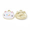 Painted Alloy Pendants, Cat Charm, Cadmium Free & Nickel Free & Lead Free, Golden, White, 18x20x2.5mm, Hole: 2.3mm