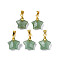 Natural Green Aventurine Charms, with Golden Plated Brass Findings, Faceted Star, Star: 12x12.5x5.5mm, Hole: 3.5x4mm
