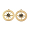 Ion Plating(IP) 304 Stainless Steel Pendants, with Enamel, Flat Round with Star Charm, Golden, Black, 30.5x28x1.5mm, Hole: 2.2mm