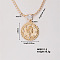 Fashion Brass Rhinestones Flat Round Pendant Necklace for Women, Unique and Versatile, Golden, 15.75 inch(400mm)