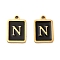 304 Stainless Steel Pendants, with Enamel, Rectangle with Letter Charm, Golden, Letter N, 17.5x12x1.5mm, Hole: 1.5mm